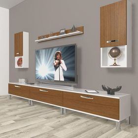 Decoraktiv Eko 270DA MDF Krom Ayaklı Ceviz Beyaz TV Ünitesi