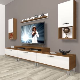 Decoraktiv Eko 270DA Mdf Krom Ayaklı Ceviz Beyaz Tv Ünitesi