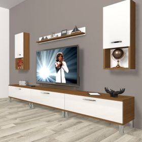 Decoraktiv Eko 270DA Mdf Krom Ayaklı Ceviz Beyaz Tv Ünitesi