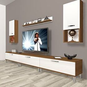 Decoraktiv Eko 270DA Mdf Krom Ayaklı Ceviz Beyaz Tv Ünitesi