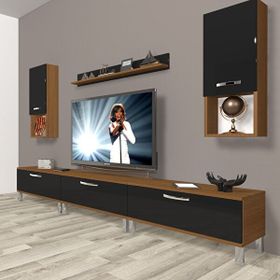Decoraktiv Eko 270DA MDF Krom Ayaklı Ceviz Siyah TV Ünitesi