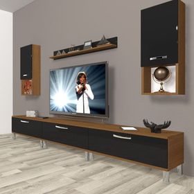 Decoraktiv Eko 270DA MDF Krom Ayaklı Ceviz Siyah TV Ünitesi