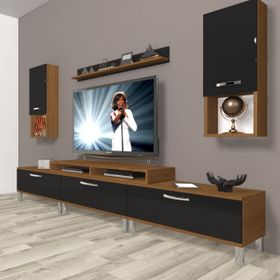 Decoraktiv Eko 270DA MDF Krom Ayaklı Ceviz Siyah TV Ünitesi