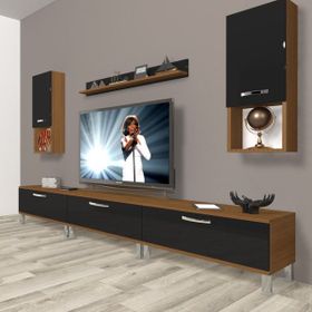 Decoraktiv Eko 270DA MDF Krom Ayaklı Ceviz Siyah TV Ünitesi