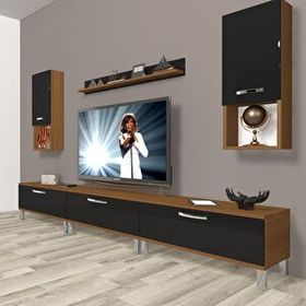 Decoraktiv Eko 270DA MDF Krom Ayaklı Ceviz Siyah TV Ünitesi