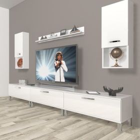 Decoraktiv Eko 270DA Mdf Krom Ayaklı Parlak Beyaz Tv Ünitesi
