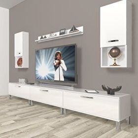 Decoraktiv Eko 270DA Mdf Krom Ayaklı Parlak Beyaz Tv Ünitesi