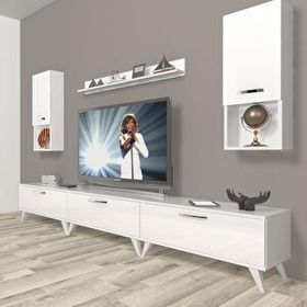 Decoraktiv Eko 270DA Mdf Retro Parlak Beyaz Tv Ünitesi