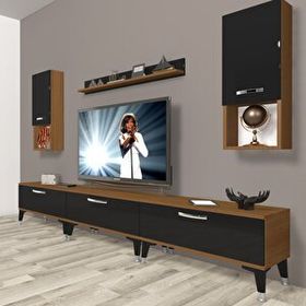 Decoraktiv Eko 270DA Mdf Silver Ceviz Siyah Tv Ünitesi