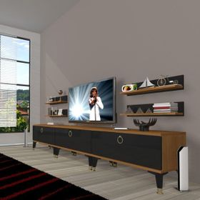 Decoraktiv Eko 270R Mdf Gold Ceviz Siyah Tv Ünitesi