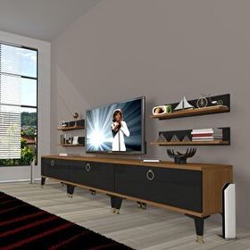 Decoraktiv Eko 270R Mdf Gold Ceviz Siyah Tv Ünitesi