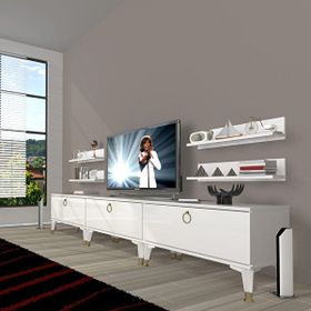 Decoraktiv Eko 270R Mdf Gold Parlak Beyaz Tv Ünitesi