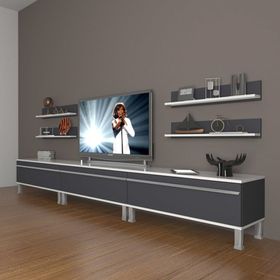 Decoraktiv Eko 270R Mdf Krom Ayaklı Beyaz Antrasit Tv Ünitesi