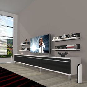 Decoraktiv Eko 270R Mdf Krom Ayaklı Beyaz Siyah Tv Ünitesi