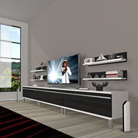 Decoraktiv Eko 270R Mdf Krom Ayaklı Beyaz Siyah Tv Ünitesi