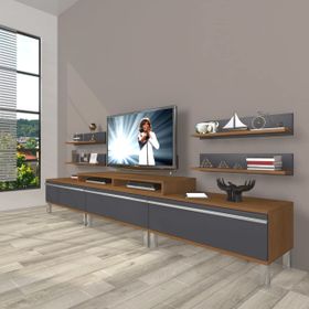 Decoraktiv Eko 270R Mdf Krom Ayaklı Ceviz Antrasit Tv Ünitesi