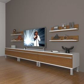 Decoraktiv Eko 270R Mdf Krom Ayaklı Ceviz Beyaz Tv Ünitesi