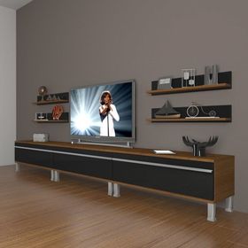 Decoraktiv Eko 270R Mdf Krom Ayaklı Ceviz Siyah Tv Ünitesi