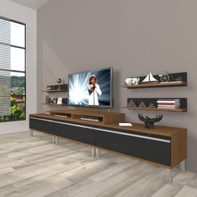 Decoraktiv Eko 270R Mdf Krom Ayaklı Ceviz Siyah Tv Ünitesi