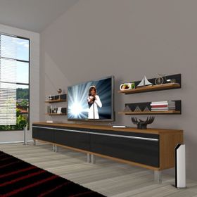 Decoraktiv Eko 270R Mdf Krom Ayaklı Ceviz Siyah Tv Ünitesi