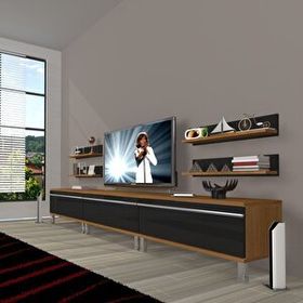 Decoraktiv Eko 270R Mdf Krom Ayaklı Ceviz Siyah Tv Ünitesi