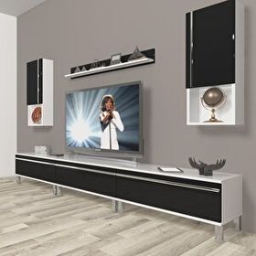 Decoraktiv Eko 270TA Mdf Krom Ayaklı Beyaz Siyah Tv Ünitesi