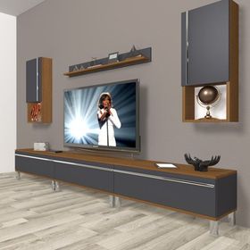 Decoraktiv Eko 270TA Mdf Krom Ayaklı Ceviz Antrasit Tv Ünitesi
