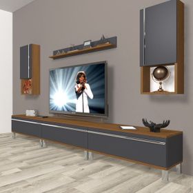 Decoraktiv Eko 270TA Mdf Krom Ayaklı Ceviz Antrasit Tv Ünitesi