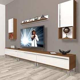 Decoraktiv Eko 270TA Mdf Krom Ayaklı Ceviz Beyaz Tv Ünitesi