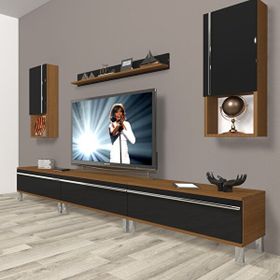 Decoraktiv Eko 270TA Mdf Krom Ayaklı Ceviz Siyah Tv Ünitesi