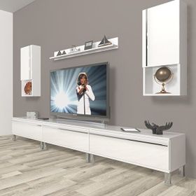 Decoraktiv Eko 270TA Mdf Krom Ayaklı Parlak Beyaz Tv Ünitesi
