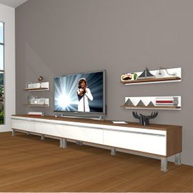 Decoraktiv Eko 360R Mdf Krom Ayaklı Ceviz Beyaz Tv Ünitesi
