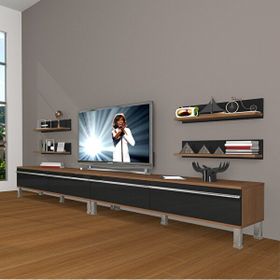 Decoraktiv Eko 360R Mdf Krom Ayaklı Ceviz Siyah Tv Ünitesi
