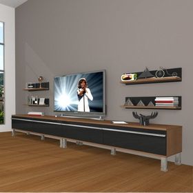 Decoraktiv Eko 360R Mdf Krom Ayaklı Ceviz Siyah Tv Ünitesi