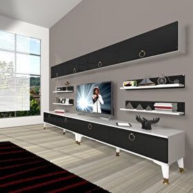 Decoraktiv Eko 360Y Mdf Gold Beyaz Siyah Tv Ünitesi