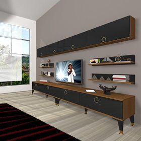 Decoraktiv Eko 360Y Mdf Gold Ceviz Siyah Tv Ünitesi