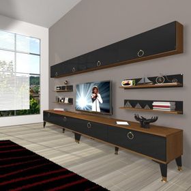 Decoraktiv Eko 360Y Mdf Gold Ceviz Siyah Tv Ünitesi