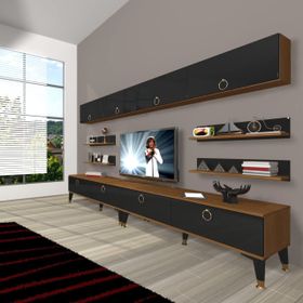 Decoraktiv Eko 360Y Mdf Gold Ceviz Siyah Tv Ünitesi