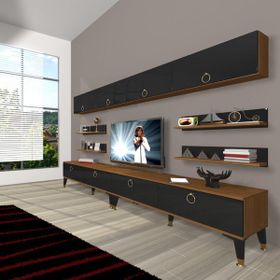 Decoraktiv Eko 360Y Mdf Gold Ceviz Siyah Tv Ünitesi