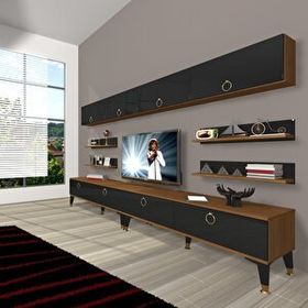 Decoraktiv Eko 360Y Mdf Gold Ceviz Siyah Tv Ünitesi