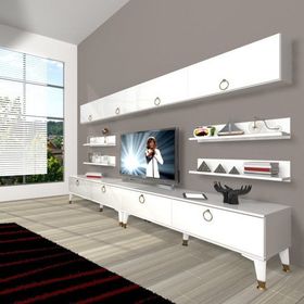 Decoraktiv Eko 360Y Mdf Gold Parlak Beyaz Tv Ünitesi