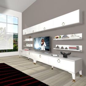 Decoraktiv Eko 360Y Mdf Gold Parlak Beyaz Tv Ünitesi
