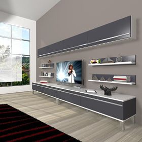 Decoraktiv Eko 360Y Mdf Krom Ayaklı Beyaz Antrasit Tv Ünitesi