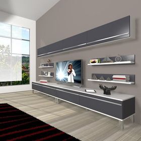 Decoraktiv Eko 360Y Mdf Krom Ayaklı Beyaz Antrasit Tv Ünitesi