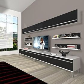 Decoraktiv Eko 360Y Mdf Krom Ayaklı Beyaz Siyah Tv Ünitesi