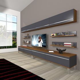 Decoraktiv Eko 360Y Mdf Krom Ayaklı Ceviz Antrasit Tv Ünitesi