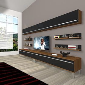 Decoraktiv Eko 360Y Mdf Krom Ayaklı Ceviz Siyah Tv Ünitesi