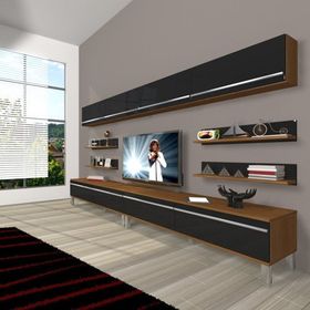 Decoraktiv Eko 360Y Mdf Krom Ayaklı Ceviz Siyah Tv Ünitesi