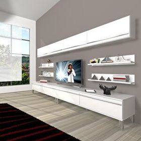 Decoraktiv Eko 360Y Mdf Krom Ayaklı Parlak Beyaz Tv Ünitesi