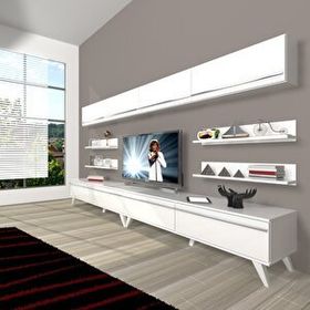 Decoraktiv Eko 360Y Mdf Retro Parlak Beyaz Tv Ünitesi